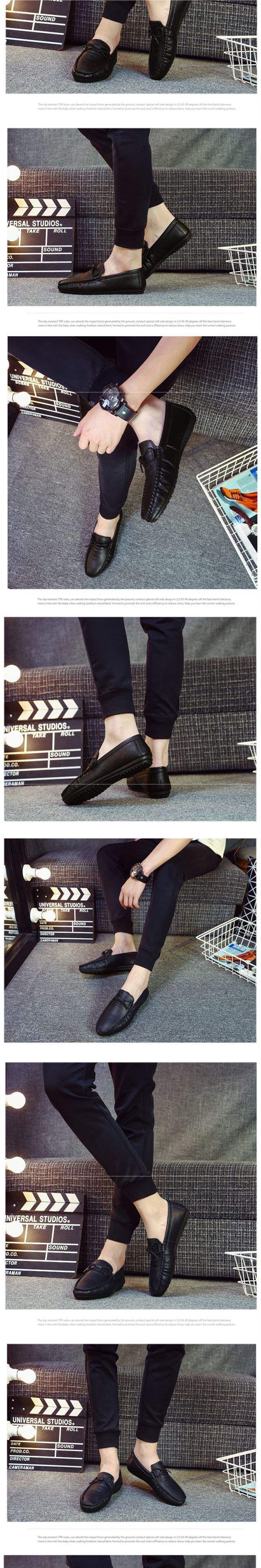 Beanie Shoes Men's New Casual Leather Shoes Men's Breathable Soft Leather Lazy Shoes Student Slip-On Men's Driving Shoes