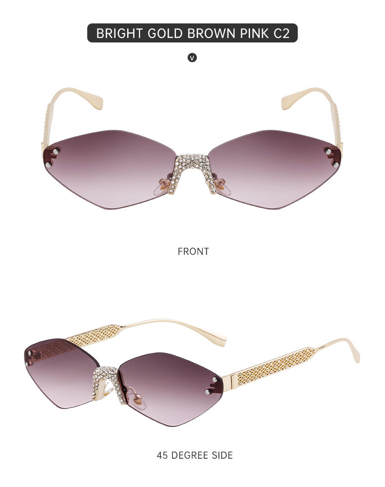 New Diamond Cut Edge Frameless Sunglasses for Women, Diamond-Studded Sunglasses, Sun Protection, Diamond-Shaped Frame Glasses for Women shades