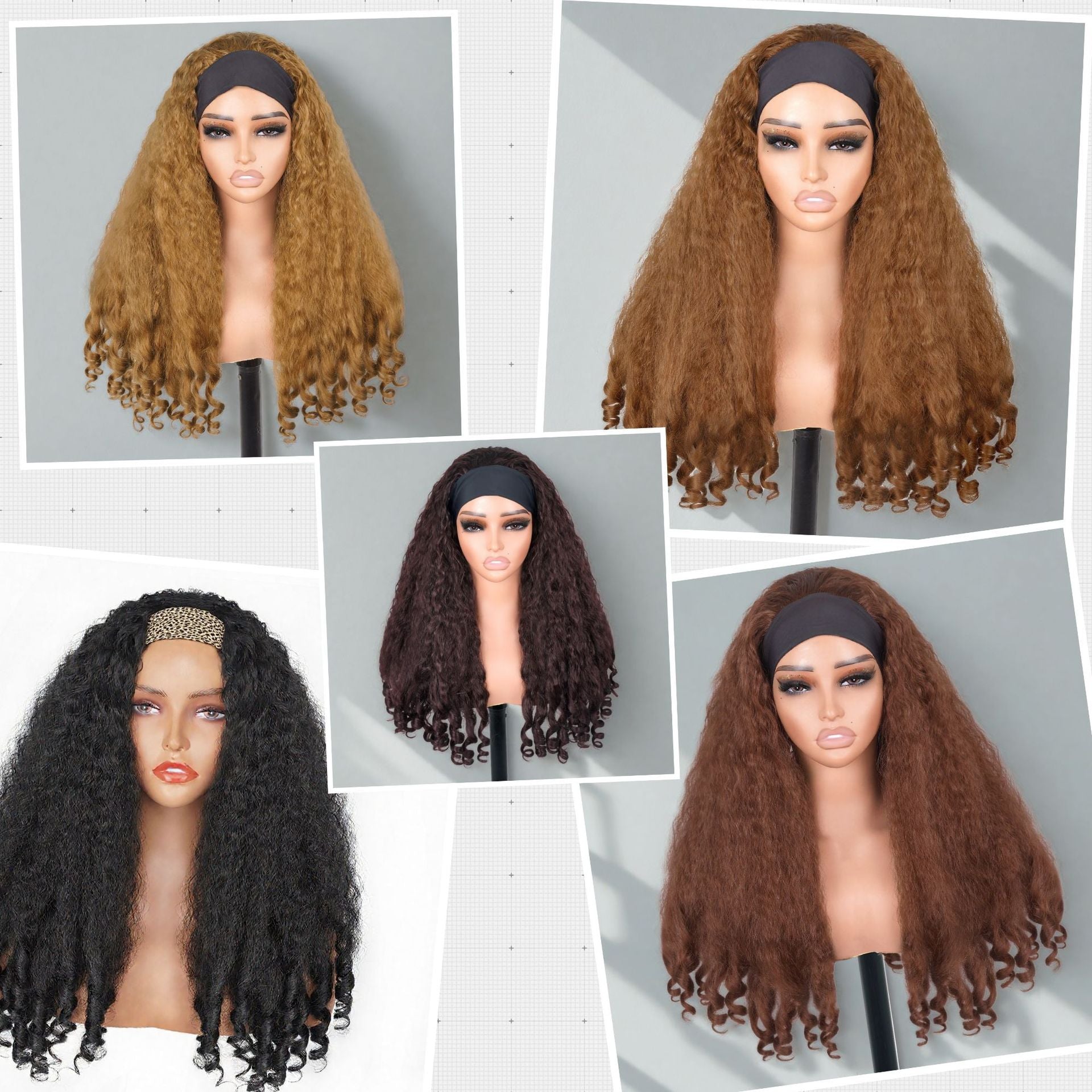 Africa YAKI Curly End Curly Hair Synthetic Wig V The top of the model is hollowed out