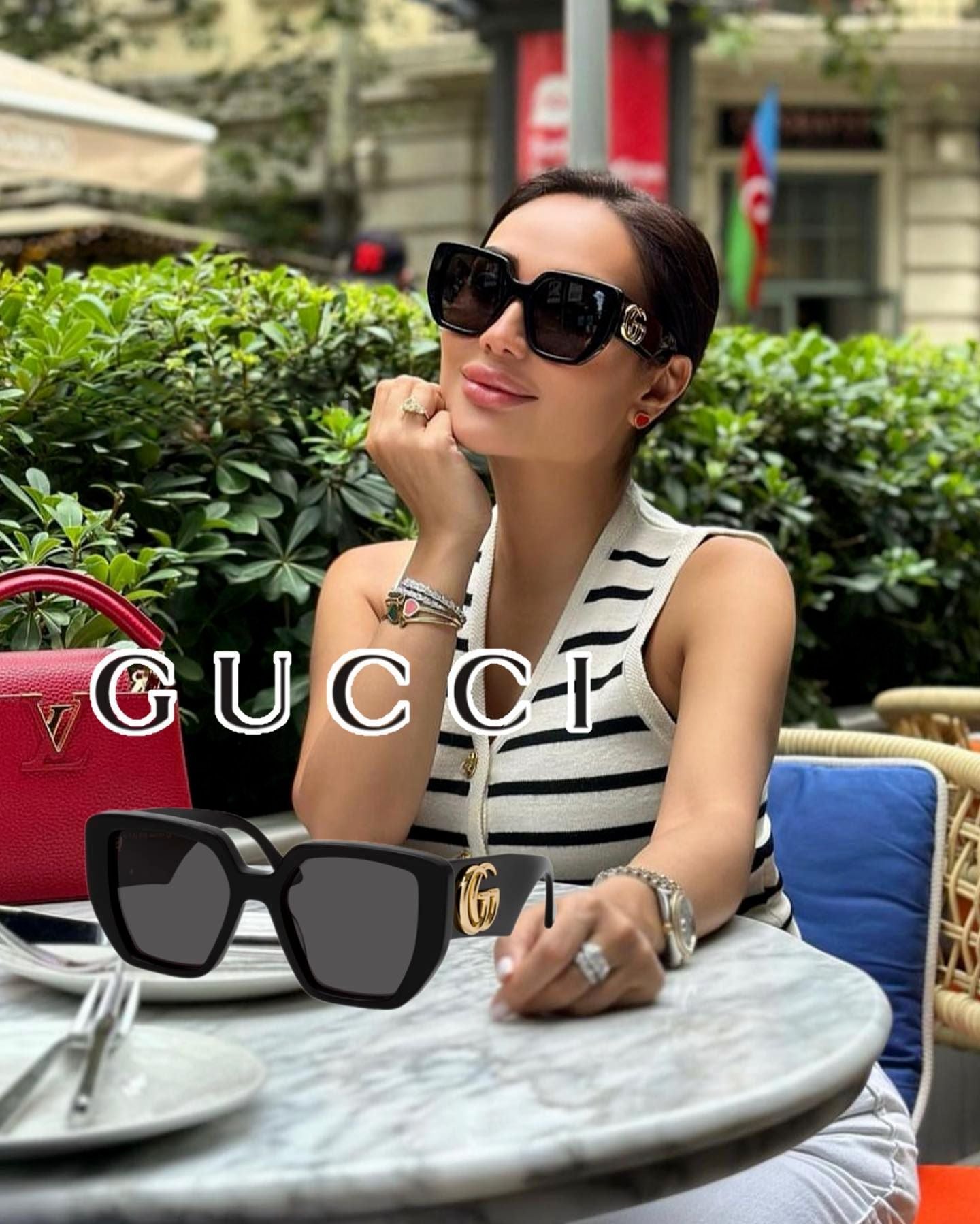 G Home Sunglasses European and American Style ins Xiaohongshu Celebrity Style Sunglasses Square Frame Color Block Legs Unisex GG6040