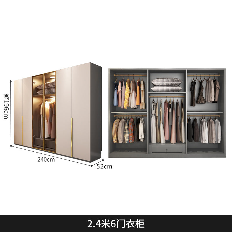 Flat Door Glass Door Wardrobe Modern Household Bedroom Cloakroom Four-Six-Eight Door Assembly Wardrobe Storage Large Wardrobe