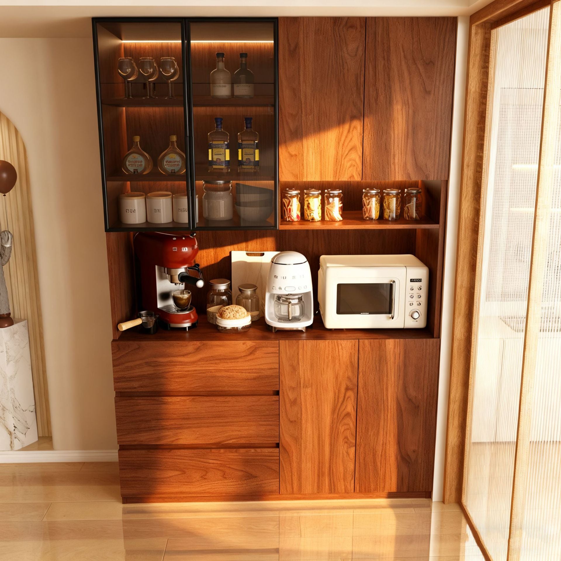 Custom Aluminum Alloy Sideboard for Home, Wall-Mounted Integrated Storage, Vintage Style Tea Cabinet, Direct from Factory