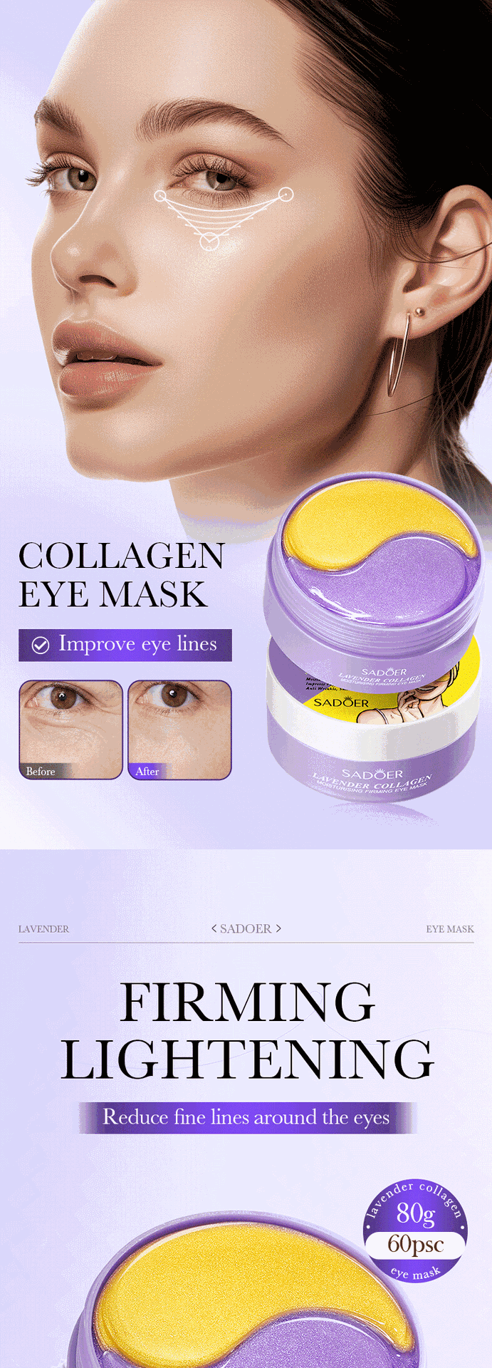 Full English Lavender Collagen Eye Mask80gSADOER Firming and Moisturizing Eye Mask Patch  Wholesale