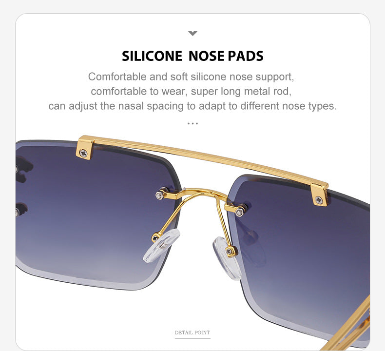 European and American Retro Double Bridge Sunglasses for Men Fashion Leopard Rimless Cut Edge Sunglasses for Women Wholesale shades