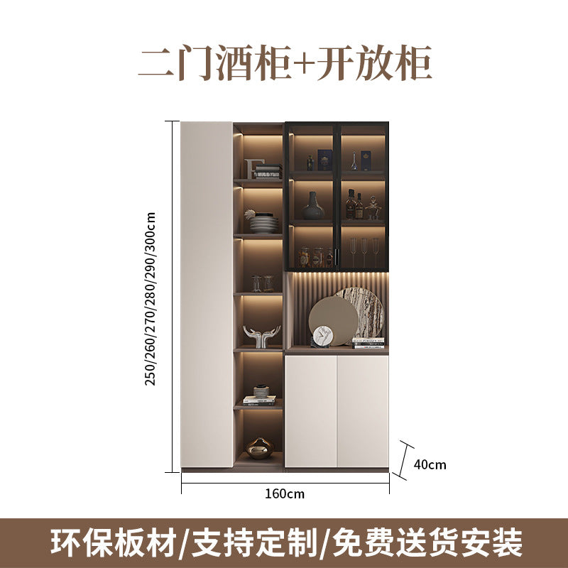 Solid Wood Sideboard Cabinet Against Wall Integrated Modern Minimalist Glass Door Wine Cabinet Dining Living Room Storage Cabinet Home Organizer