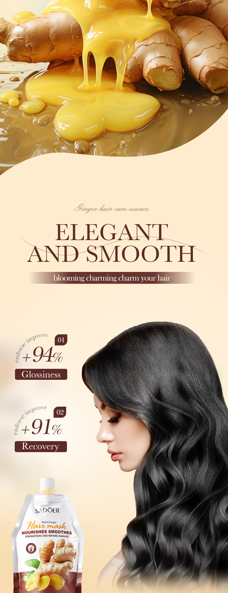 Full English Ginger Hair Mask350g SADOER Smooth Nourishing Repair Moisturizing Hair Mask  Wholesale