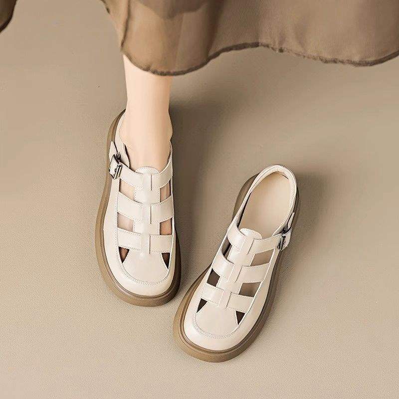 Women's Roman Sandals2025New Summer Single Shoes Versatile Closed-Toe Outdoor Wear with Dress Hole Shoes for Women