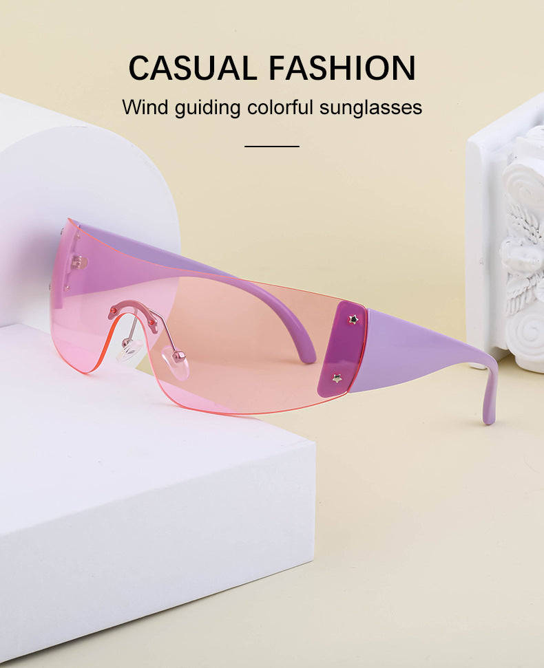 Women's trendy high-end windproof sunglasses Y2K Millennium Frameless Cycling Anti-UV Sunglasses Women's Wholesale