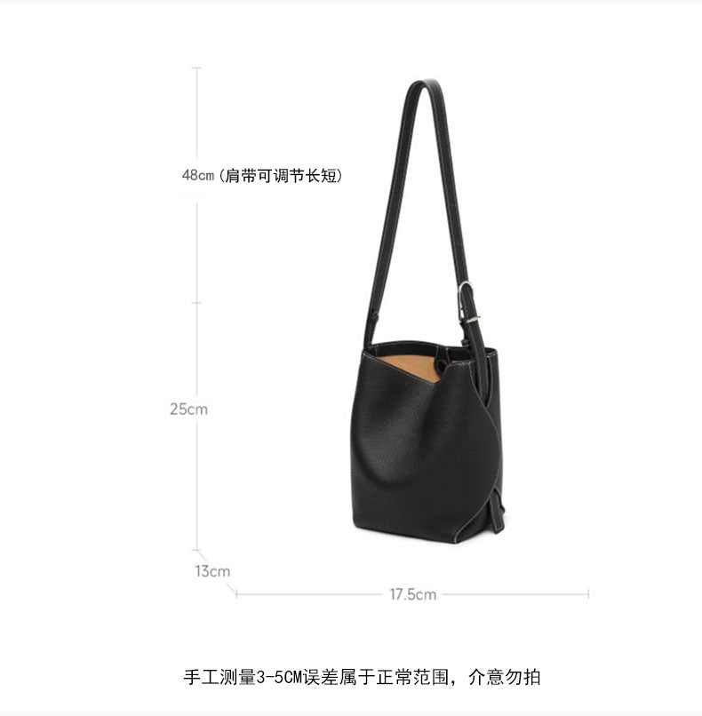 Genuine Leather Women's Bag Fashion Single Shoulder Crossbody New Hot Style High-end Korean Trend Versatile Large Capacity Commuter Bucket Bag