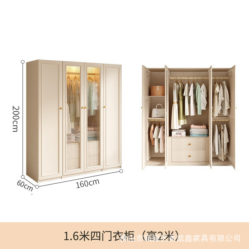 French Cream Style Wardrobe Small Apartment Home Cabinet Modern Simple Bedroom Full-Height Storage Cabinet Light Luxury Large Wardrobe