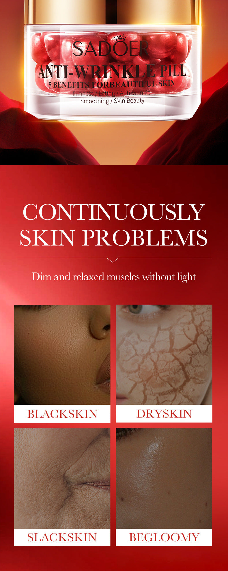 Anti-Wrinkle Pills Anti-Wrinkle Essence Oil SADOER Firming, Moisturizing and Rejuvenating Essence Cross-Border Foreign Trade Wholesale