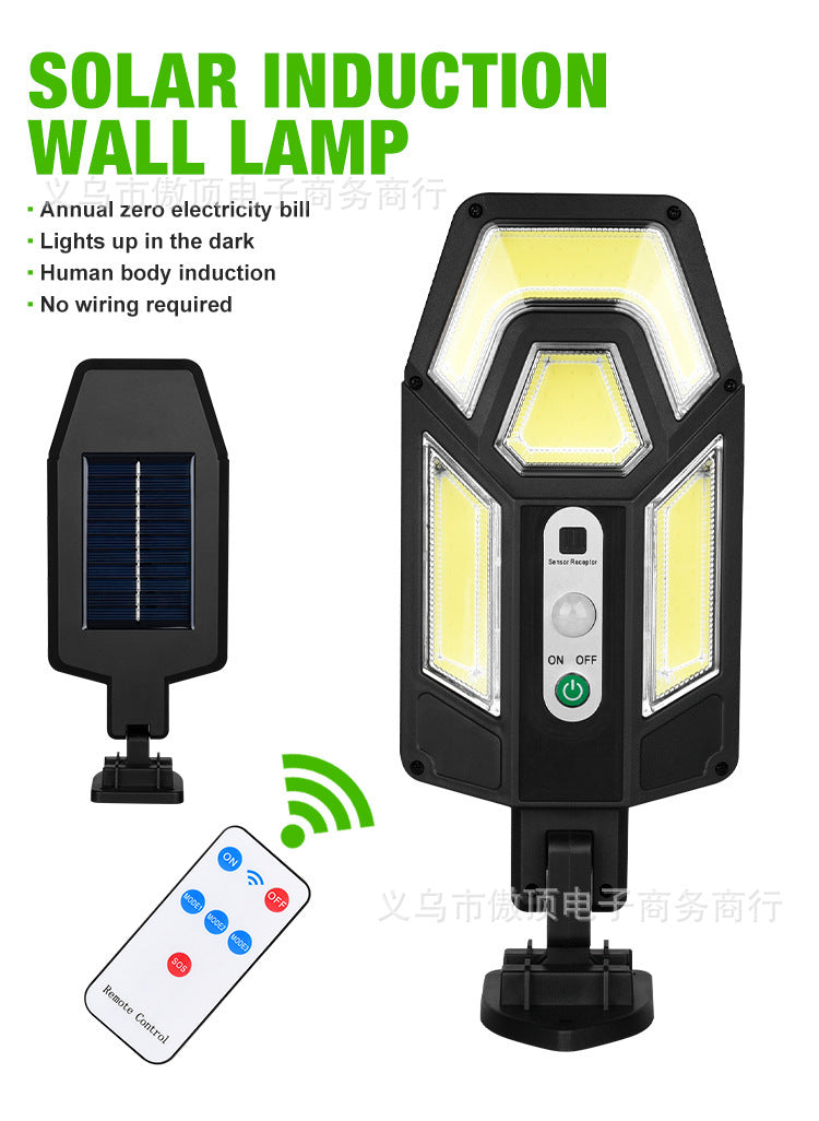 New Solar Wall Light Outdoor Human Body Sensing Street Light Waterproof Garden LED Garden Landscape Light Remote Control