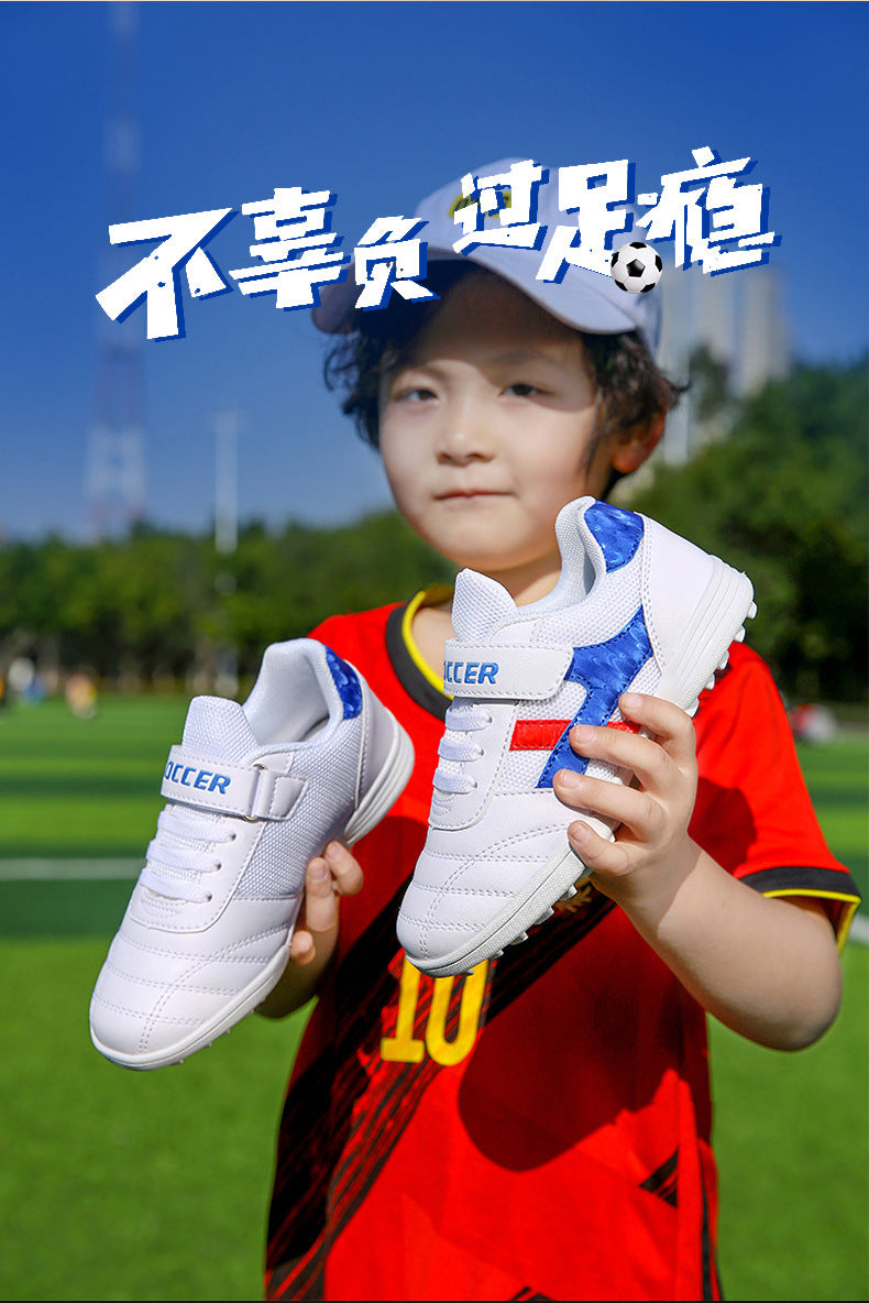 New football shoes for men and women with Velcro for children TF Broken Nail Style Youth Student Grassland Flat Training Shoes