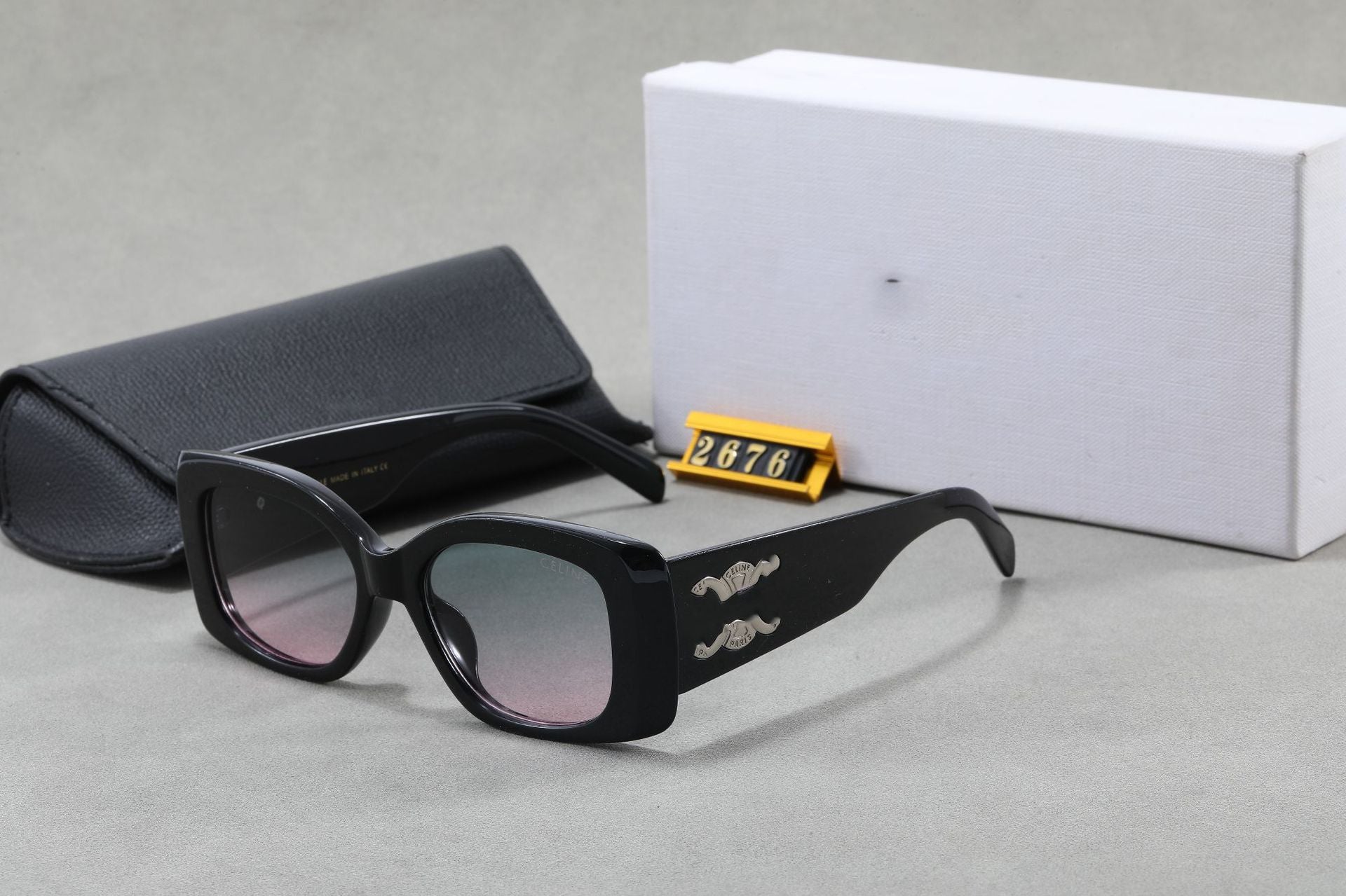 25New Spring Summer Arc de Triomphe Square Frame Face Slimming Sunglasses for Women Large Logo Wide Leg Sun Glasses UV Protection