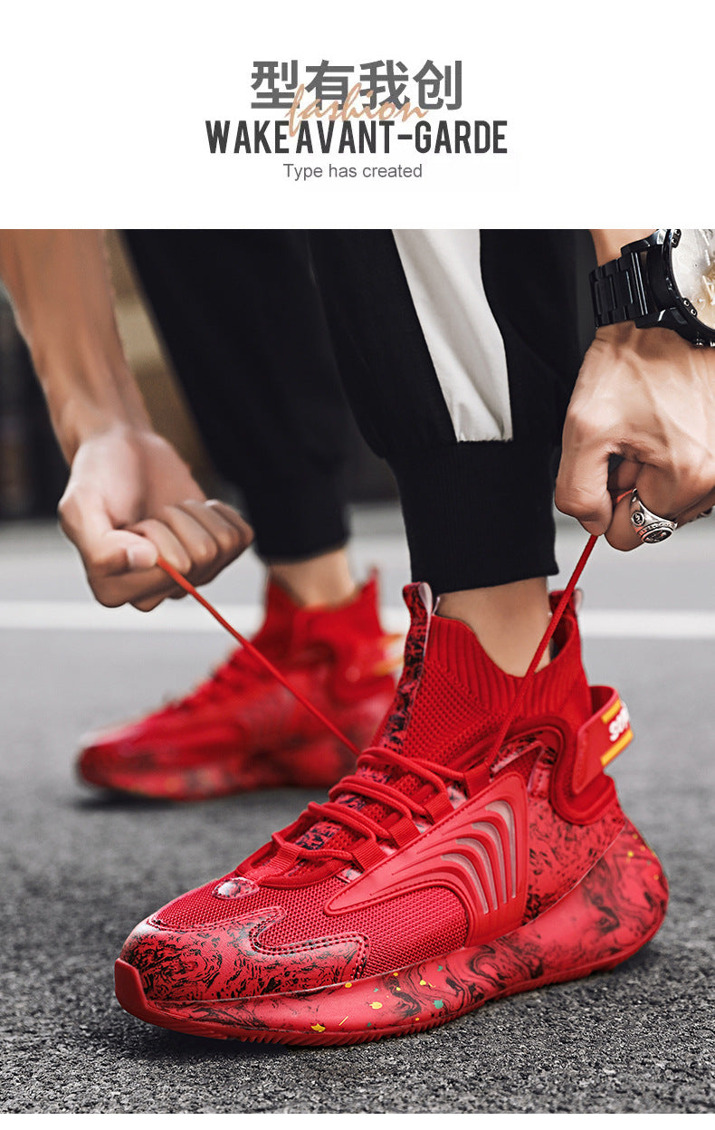 2025New National Fashion Casual Shoes Breathable Mesh Patchwork Men's Shoes Thick Sole Height Increasing Non-Slip Wear-Resistant Sports Shoes