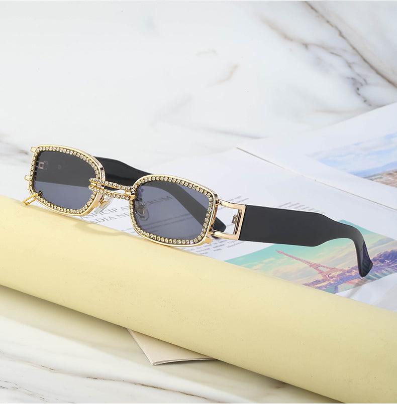 Korean Style gm Big Brand Same Style Sunglasses for Women Small Frame Hanging Ring Sunglasses for Men ins Diamond-encrusted Sunscreen Internet Celebrity Sunglasses