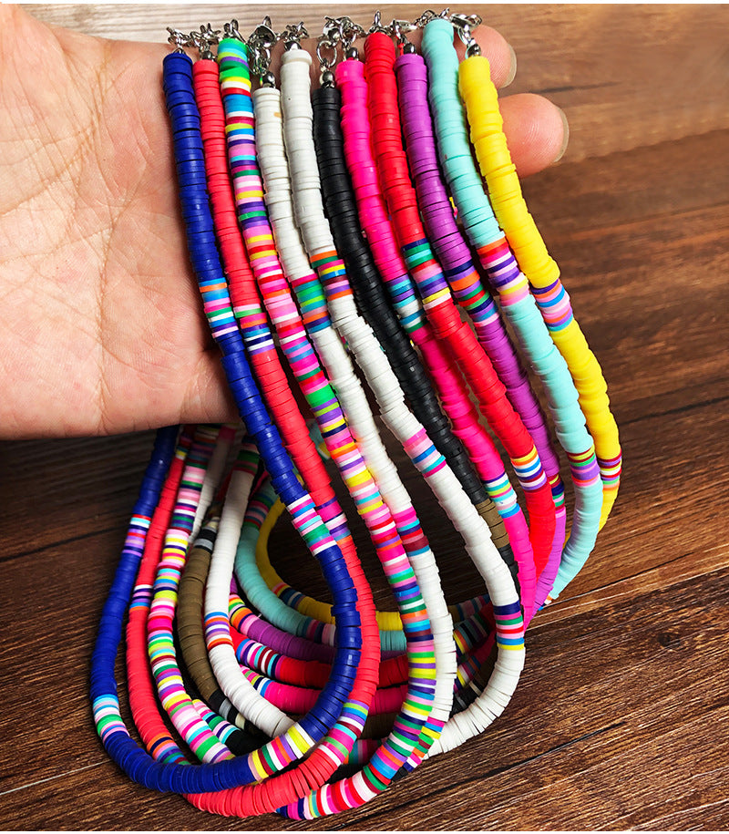 Hawaiian Women's Collarbone Chain6mm Colorful Soft Clay Lobster Clasp Chain Necklace Beach Soft Clay Necklace