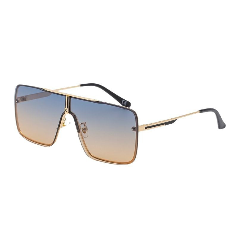 New Large Frame Sunglasses for Men Metal Frame One-piece Fashion Internet Celebrity Square Frame Glasses Trendy Sun Protection Driving Sunglasses