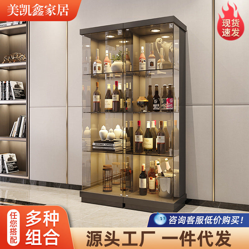 All-Glass Wine Cabinet Living Room Wall-Mounted Sideboard Modern Simple Light Luxury Small Red Wine Transparent Collection Figurine Display Cabinet