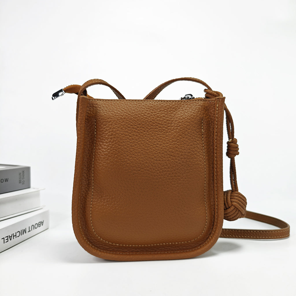 Genuine Leather Small Bucket Bag Trendy Small Bag for Women Fashion Woven Ball Phone Bag Versatile Shoulder Crossbody Bag