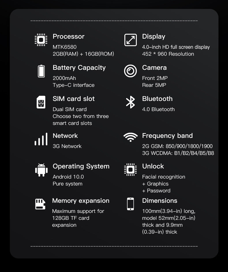 M16 PRO Hot Sale Smart Mini Phone4.0Inch Screen Dual SIM Ultra-Thin Quad-Core Backup Phone Foreign Language