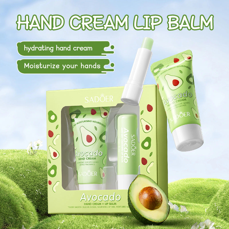 Avocado Hand Cream Lip Balm Set SADOER Nourishing Autumn and Winter Hand Cream Lip Balm Cross-Border Wholesale