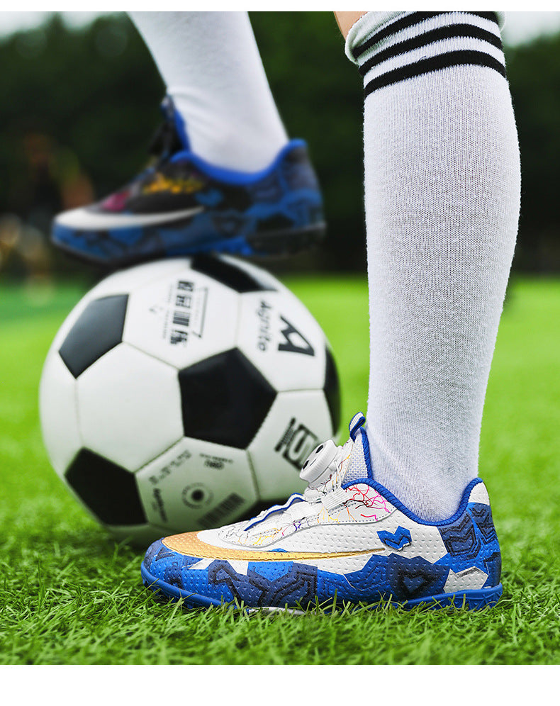 New Children's Rotating Buckle Broken Nail Training Football Shoes Girls Boys Primary School Students Competition Training Sneakers