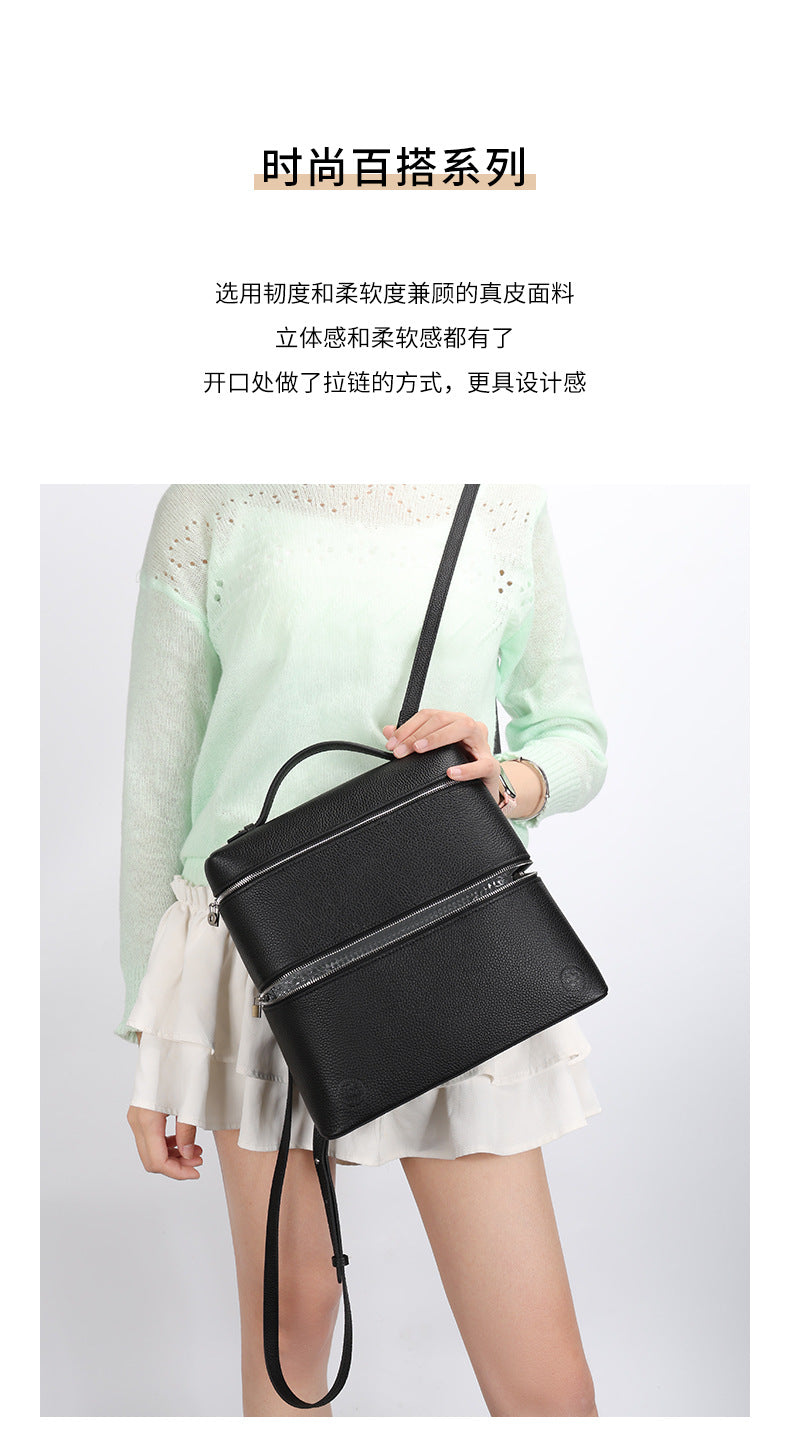 Korean Style Lunch Box Bag Insulated Bag ins Wind Backpack Women's Soft Leather Large Capacity High-end Simple College Style Backpack