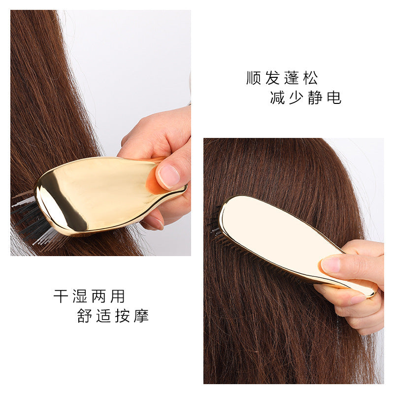Cross-Border Electroplated Handle Comb Head Meridian Massage Comb Scalp Cleaning Dry and Wet Dual-Use Portable Styling Hair Comb