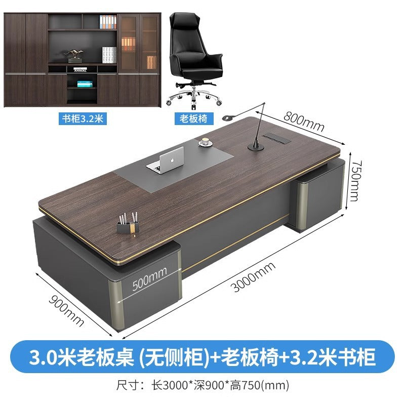 Elegant Office Desk Boss Desk Simple Modern Double Cabinet Mobile Cabinet Office Manager President Office Desk and Chair Set
