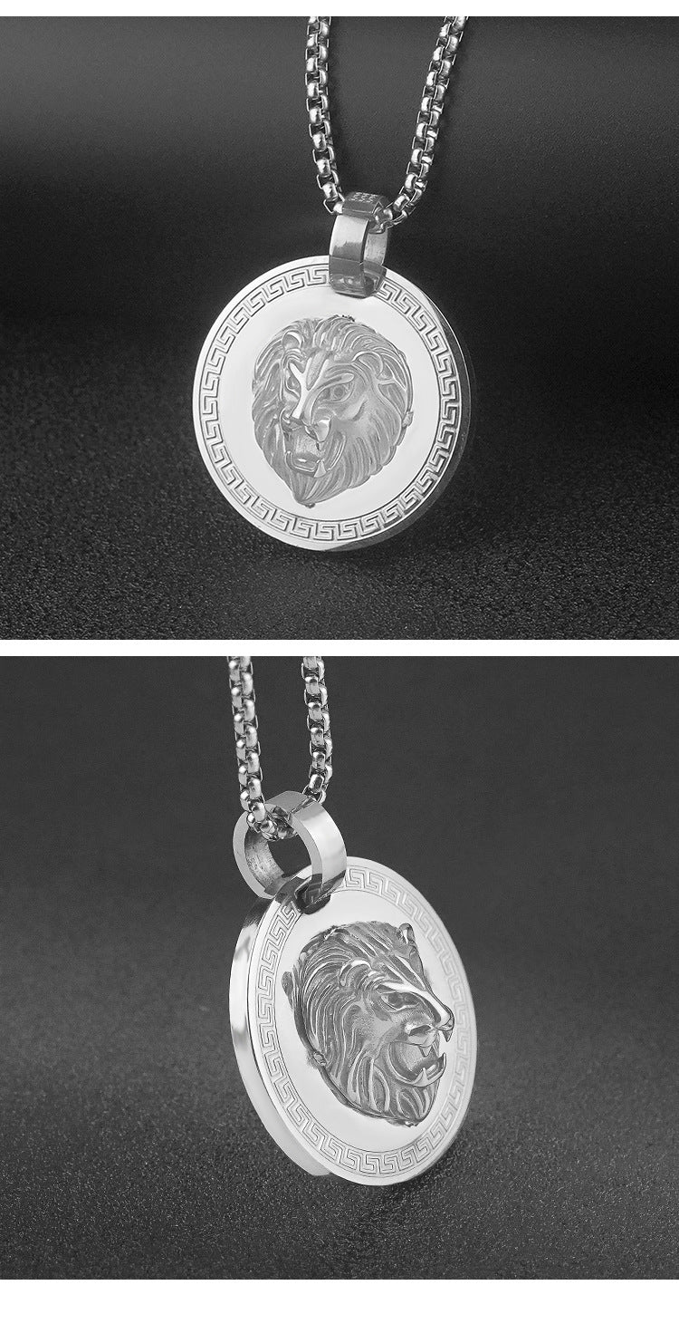 New Stainless Steel 3D Relief Lion Head Pendant European and American Hip Hop Personality Trendy Brand Titanium Steel Necklace Wholesale
