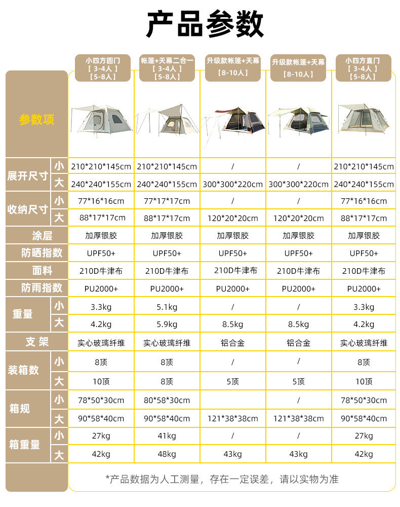 Canopy Tent 2-in-1 Outdoor Camping Waterproof Fabric Full Set Thickened Silver Coating Sunproof Rainproof Four Seasons Tent