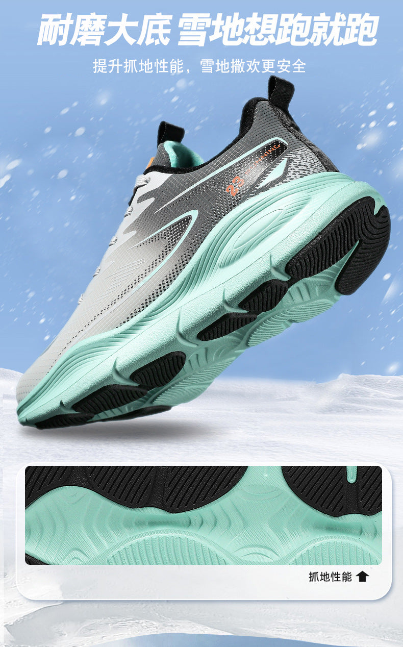 Large Size Leather Surface Fleece-Lined Thickened Warm Casual Sports Shoes Waterproof Non-Slip Cotton Shoes Real Explosive Carbon Plate Running Shoes