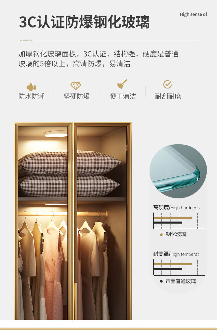 Light Luxury Glass Door Wardrobe Modern Home Bedroom Cloakroom Custom Processing Assembly Wardrobe Storage Large Wardrobe