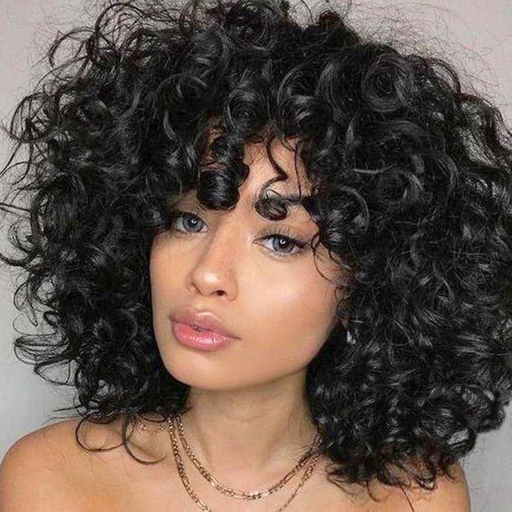 12inch loose Curly Wig for Women, Synthetic Hair Wig, Large Curly Wig for Women