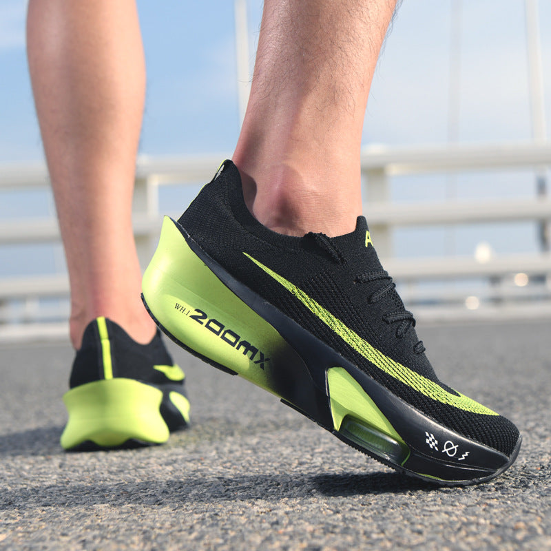 2025Autumn New High Elastic Double Mesh Breathable Sports Shoes Air Cushion Shock Absorption Full Palm Carbon Plate Couple Racing Running Shoes