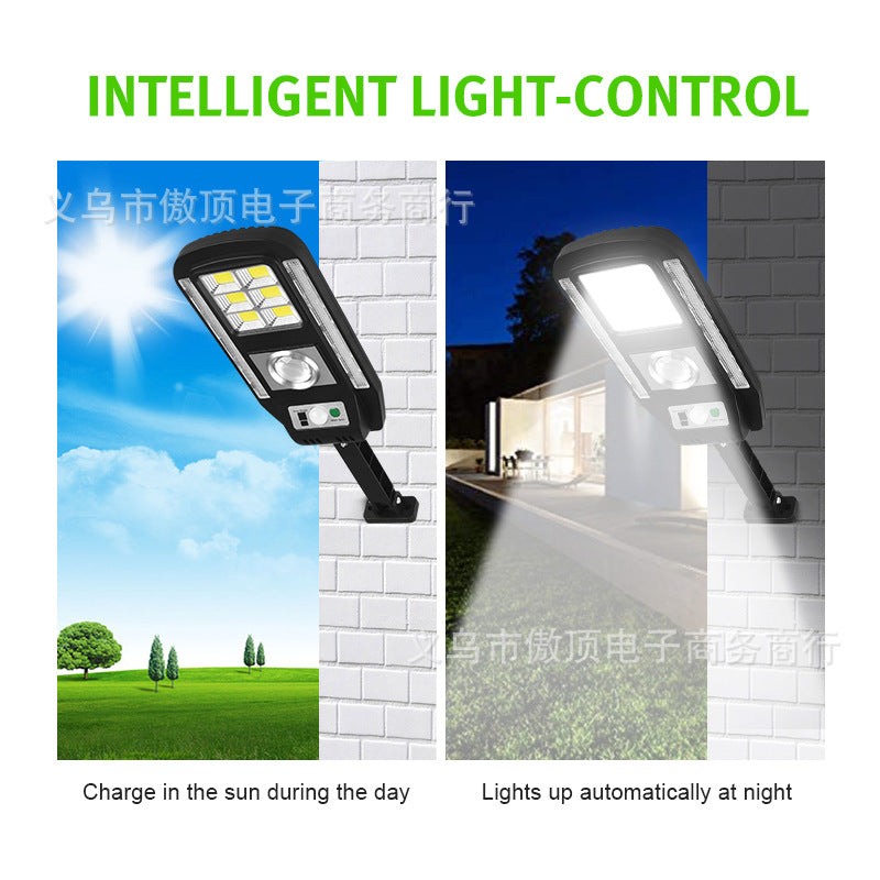 New outdoor solar light with colorful warning street light COB Garden Light with Human Body Sensor with Remote Control