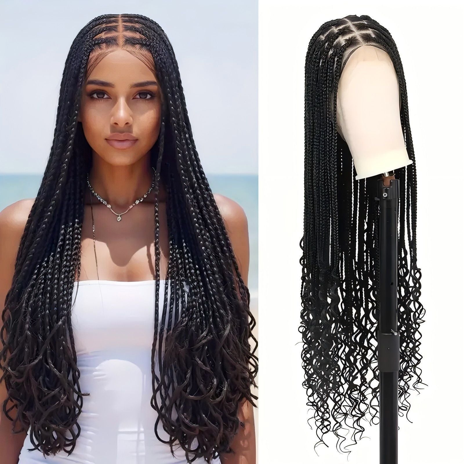 Cross-Border Crochet Hair Wig Three-Strand Braid Tail Flower Braided Braid Curly Dreadlock Hair Extensions Box Braids Full Lace