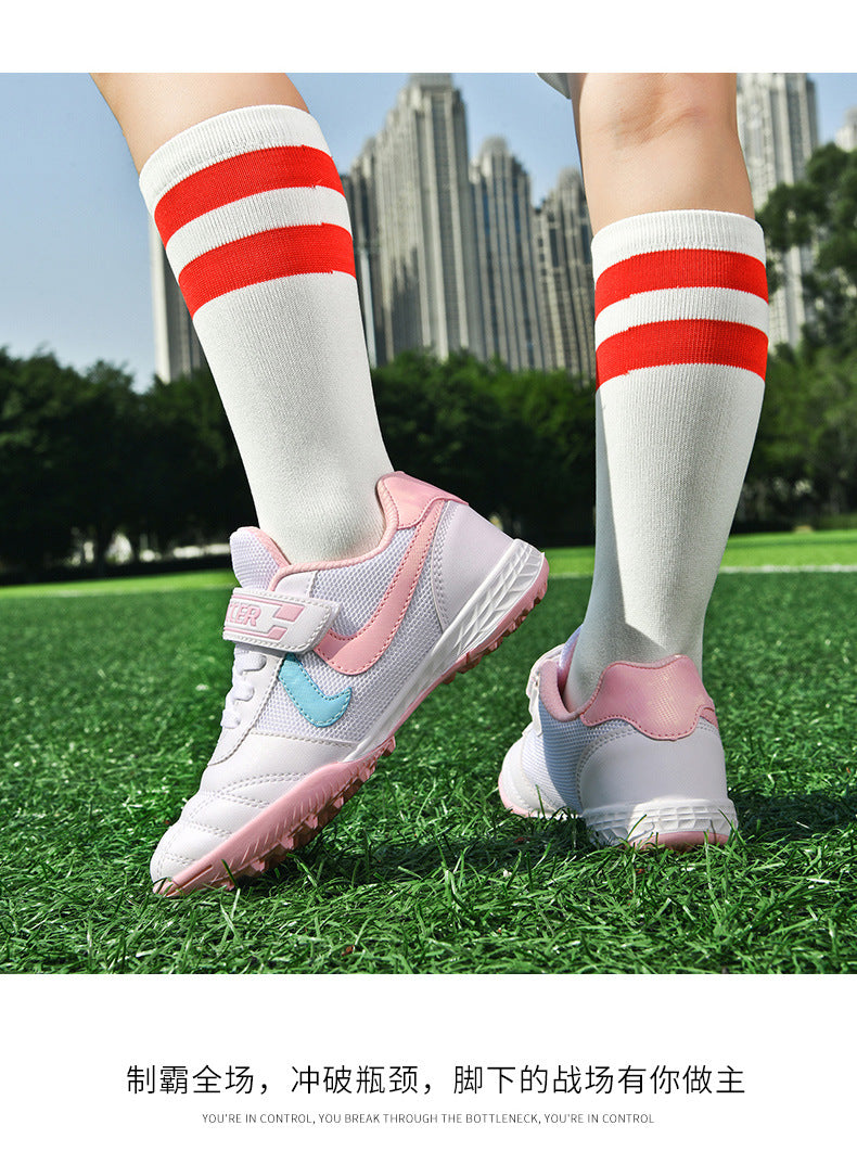 New football shoes for men and women with Velcro for children TF Broken Nail Style Youth Student Grassland Flat Training Shoes