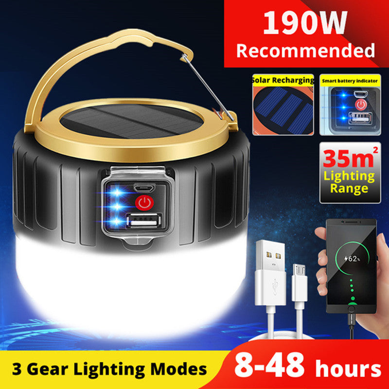 Solar rechargeable tent light with five lighting modes red and white light LED Camping Light Household Power Outage Emergency Light USB Charging