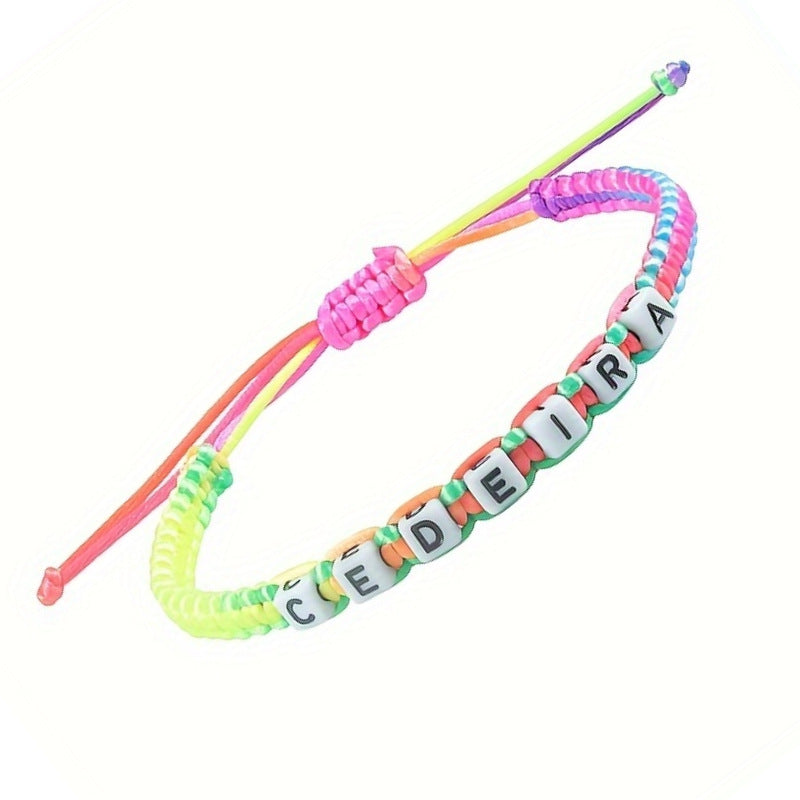 Hand-woven Colorful Bracelet for Women, Stretchable Gift Bracelet CEDEIRA Acrylic Letter Woven Bracelet