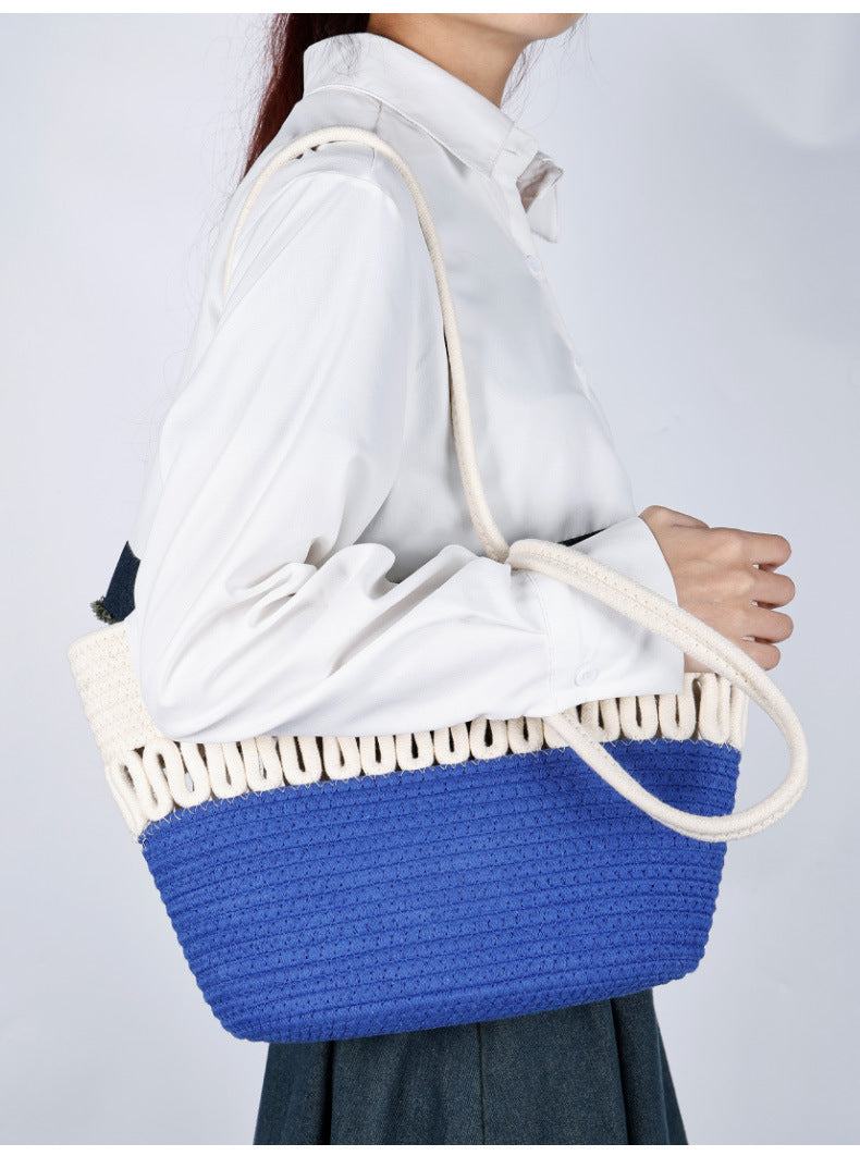 Single Shoulder Bag Hollow Summer Woven Bag New Large Capacity French Straw Bag Beach Vacation Beach Bag for Women