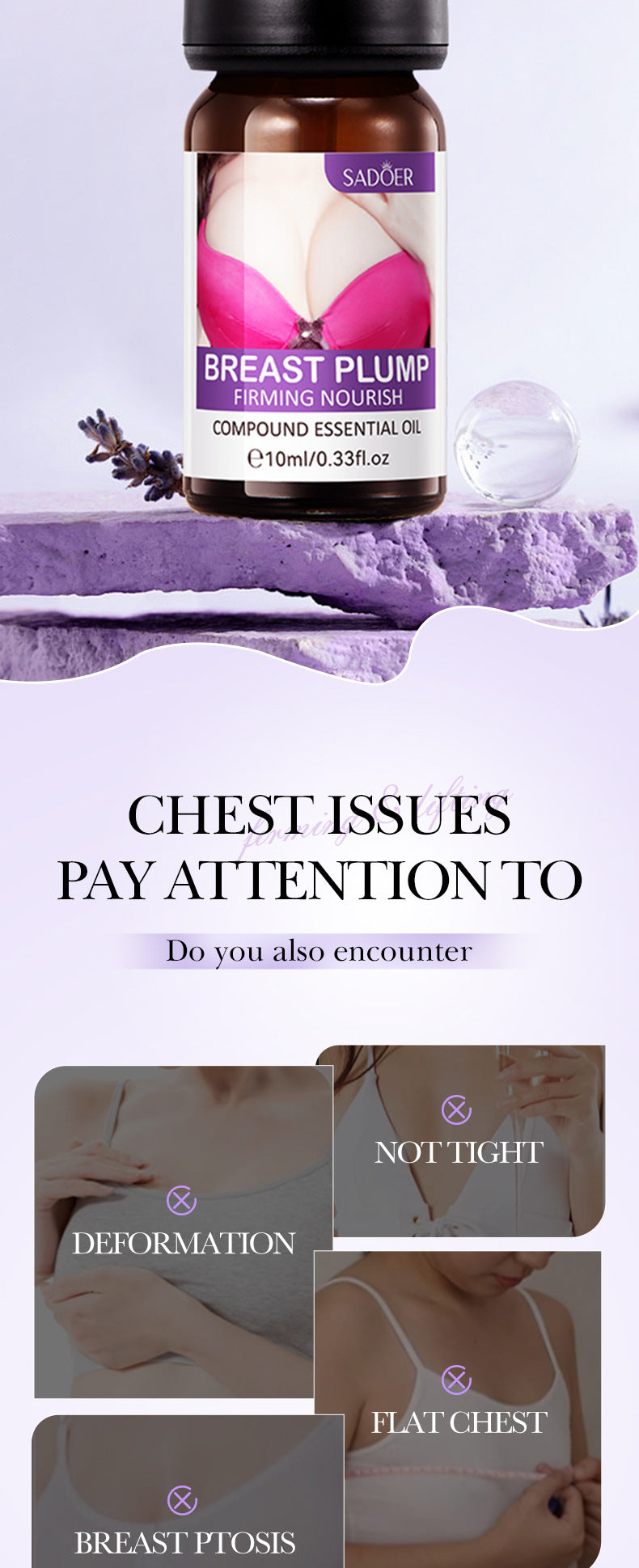 Full English Feng Yun Beauty Breast Essential Oil SADOER Moisturizing, Firming, Nourishing Breast Care Essential Oil  Wholesale