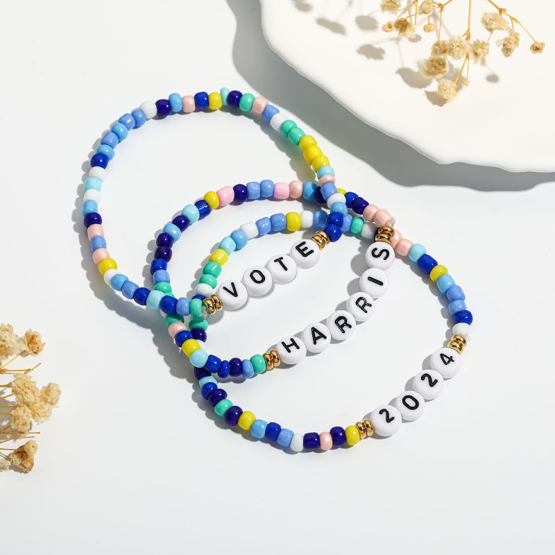 24New Year's Beaded Bracelet Harris Red White Blue Bracelet Set European and American Women's Election VOTE Bracelet