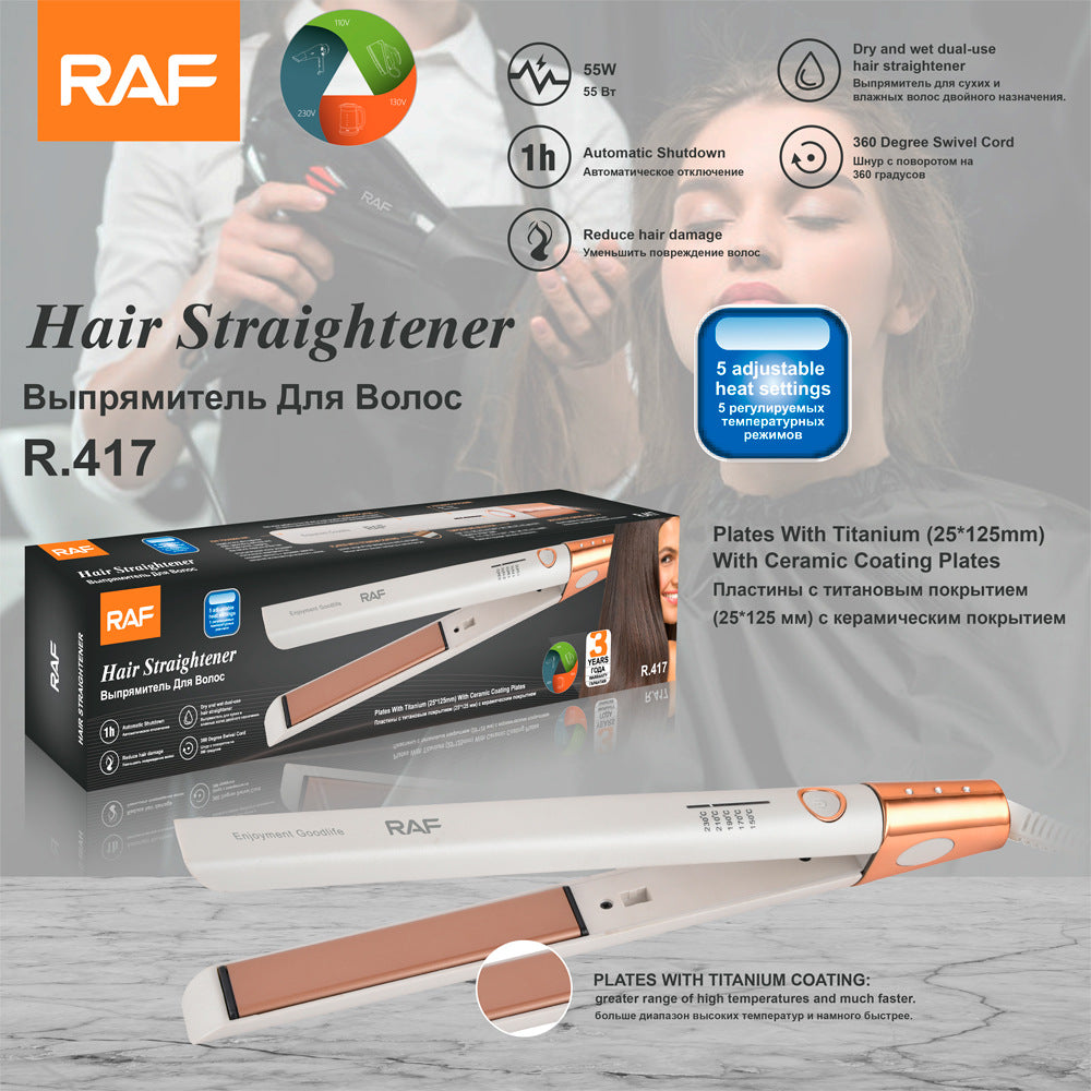 RAF EU Standard Straightening and Heating Hair Iron Portable Curling Iron Dormitory Home Fluffy Multi-Functional Curling Iron