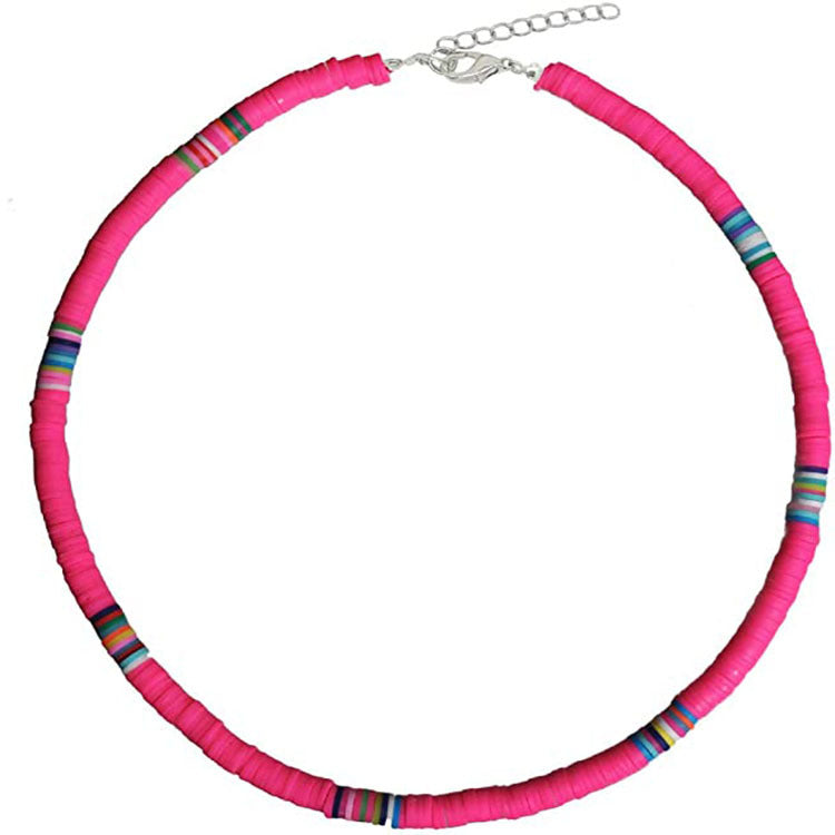 Hawaiian Women's Collarbone Chain6mm Colorful Soft Clay Lobster Clasp Chain Necklace Beach Soft Clay Necklace