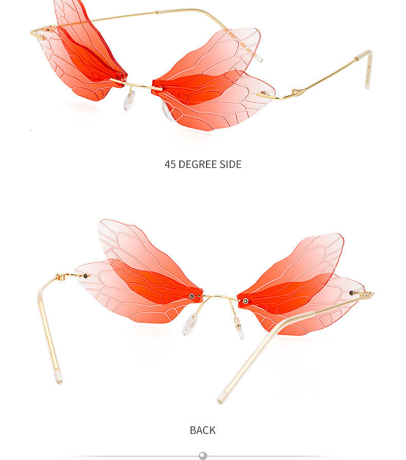 Dragonfly Sunglasses for Women, Stylish Wing Design, Fashionable Double Lens Party Dance Frameless Sunglasses