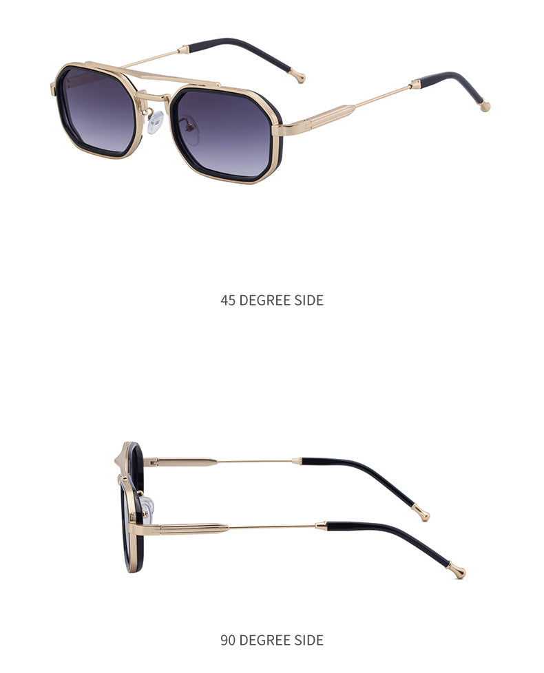 2025New Small Frame Glasses Men Double Beam retro Sunglasses Men's High Sense Full Frame Sunscreen Sunglasses shades