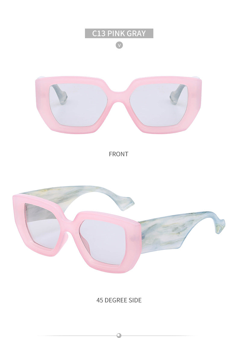 Trendy Square Frame Wide Temple Sunglasses for Women, Internet Celebrity Style Large Frame Sunglasses for Women sunglasses