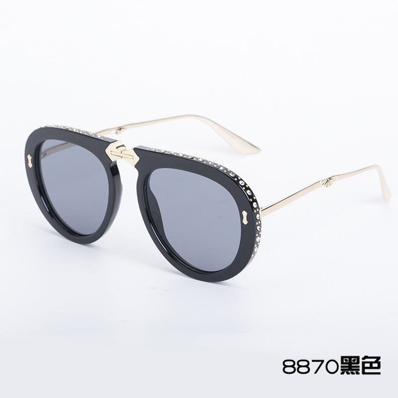 Diamond-Encrusted Foldable Sunglasses for Women Fashionable Internet Celebrity Style Sunglasses Artistic Bare-Faced Glasses Toad Glasses sunglasse